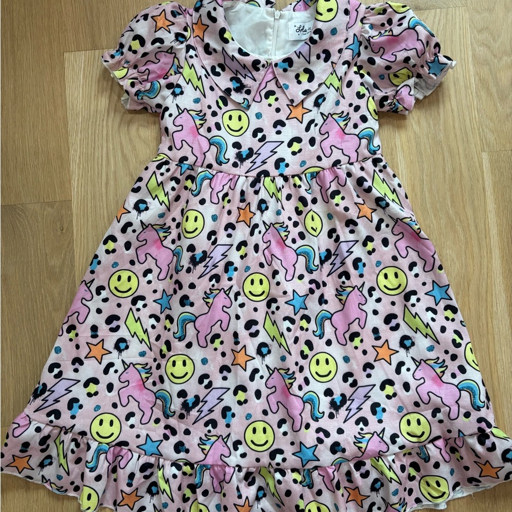 Lola + The Boys Pink and Pink Ruffled Puff Sleeve Sundress